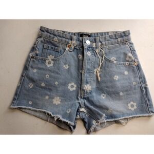 Simple Society Daisy Print Denim Cutoff Shorts Women's Size 00 Light Wash